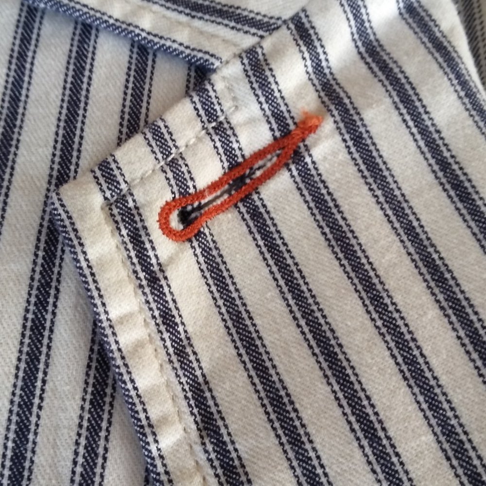 Gorgeous Vintage cabi Spring 2008 Nautical Navy & White Ticking Blazer - Picture 12 of 13